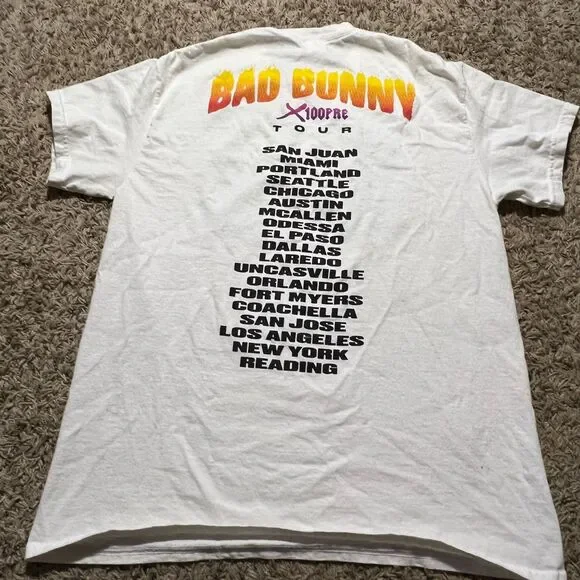 2019 Bad Bunny X100PRE Concert Tour T-Shirt White Double Sided Medium - Picture 3 of 6